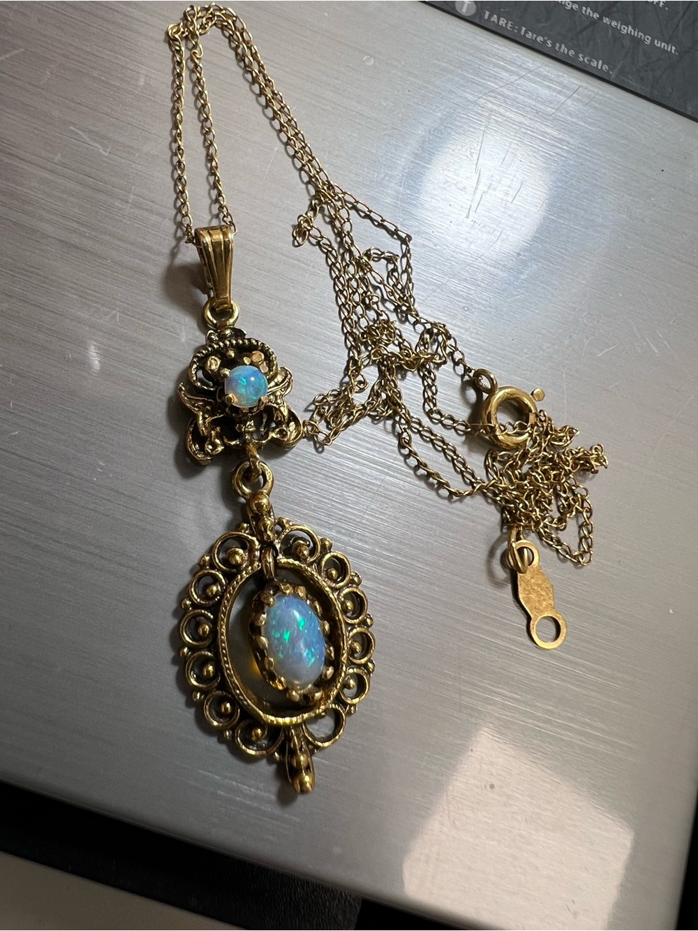 Antique 14K yellow gold with opals pendant necklace - Picture 14 of 15